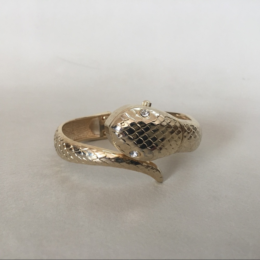 Gold snake hinged bangle / watch